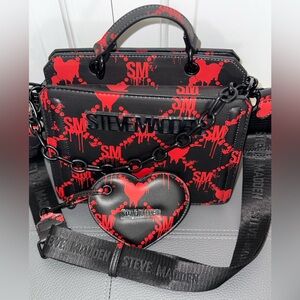 Steve Madden Black and Red Crossbody Bag with Heart Charm